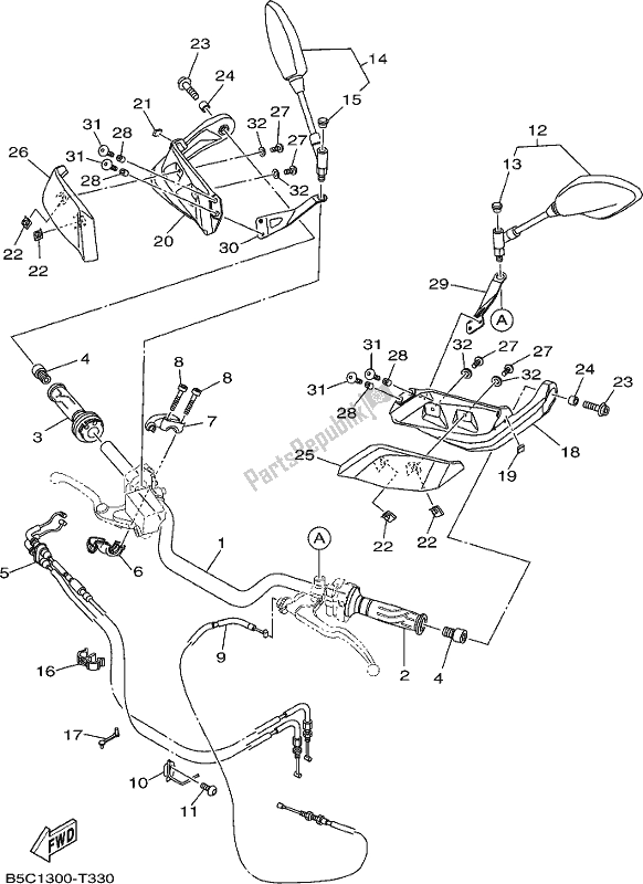 All parts for the Steering Handle & Cable of the Yamaha MT 09 Traj MTT 850J 2018