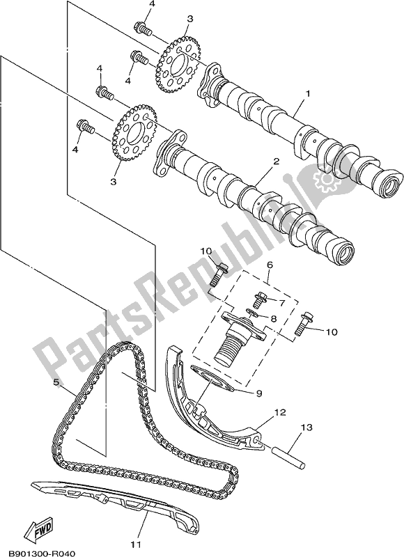 Alle onderdelen voor de Nokkenas & Ketting van de Yamaha MT 09 Trak MTT 850K 2019