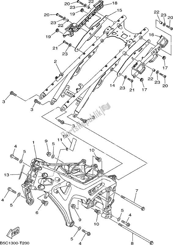 All parts for the Frame of the Yamaha MT 09 Trak MTT 850K 2019