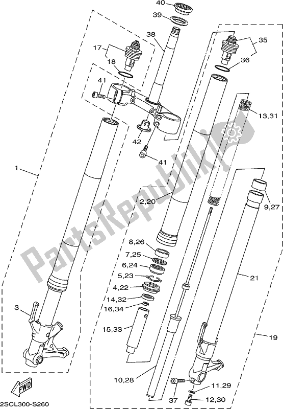 All parts for the Front Fork of the Yamaha MT 09 Trak MTT 850K 2019