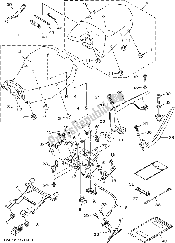 All parts for the Seat of the Yamaha MT 09 Trak MTT 850K 2019