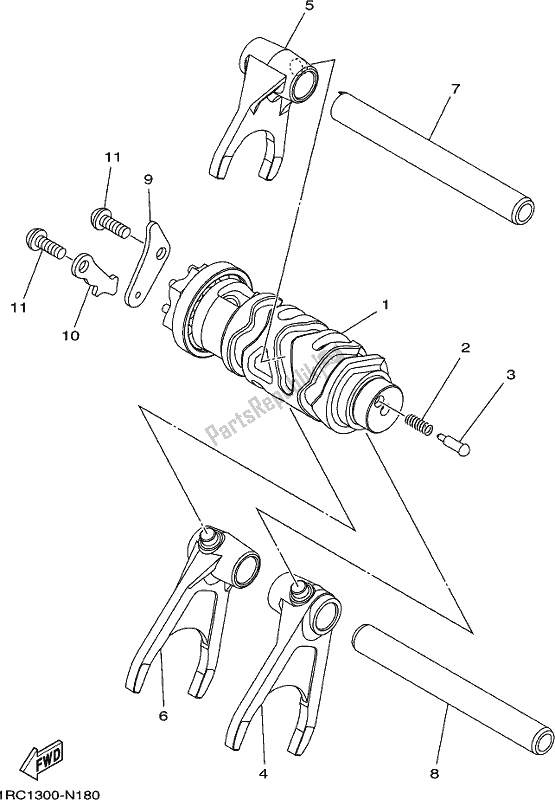 All parts for the Shift Cam & Fork of the Yamaha MT 09 Trak MTT 850K 2019