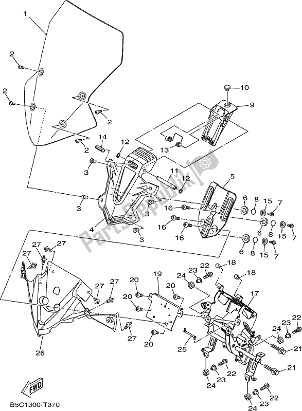 All parts for the Windshield of the Yamaha MT 09 Trak MTT 850K 2019