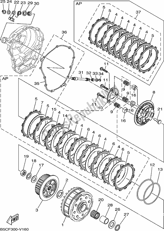 All parts for the Clutch of the Yamaha MT 09 Tral MTT 850L 2020