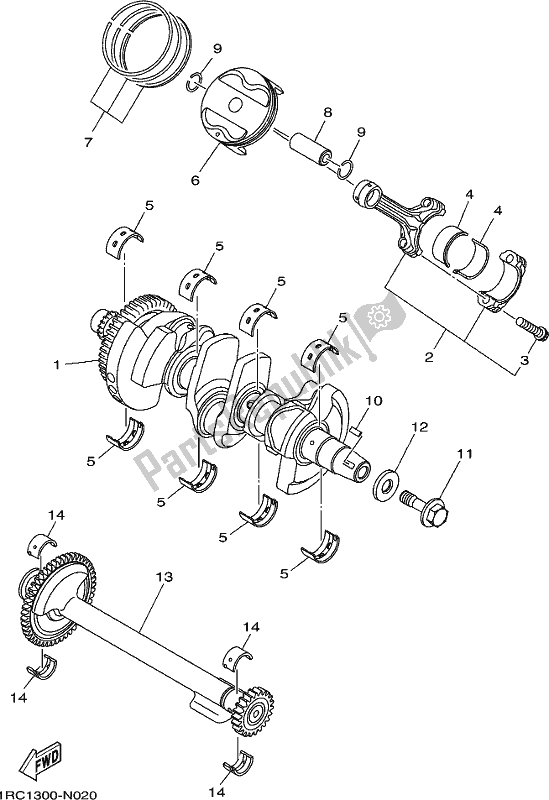 All parts for the Crankshaft & Piston of the Yamaha MT 09 Tral MTT 850L 2020