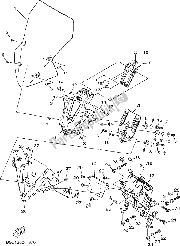 All parts for the Windshield of the Yamaha MT 09 Tral MTT 850L 2020