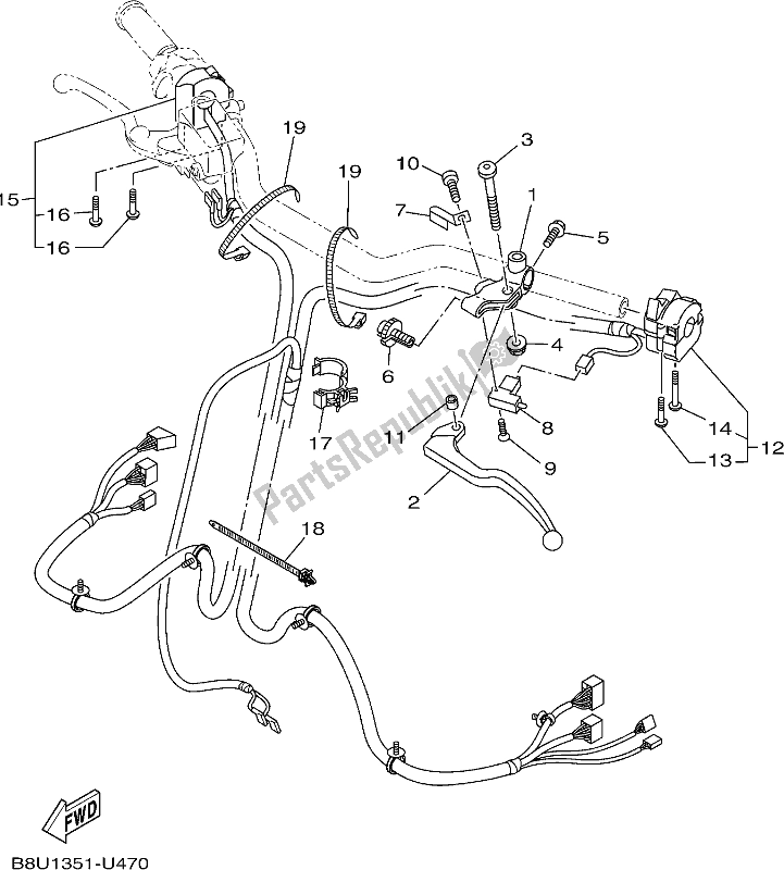 Alle onderdelen voor de Handvat Schakelaar & Hendel van de Yamaha MT 09 Trapl MTT 850 PL 2020