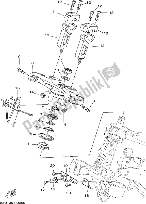 All parts for the Steering of the Yamaha MT 09 Trapl MTT 850 PL 2020