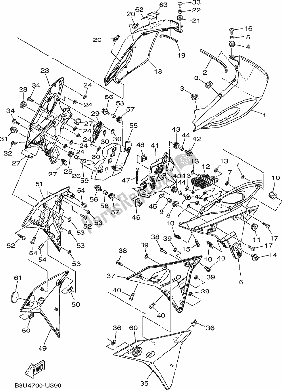 All parts for the Cowling of the Yamaha MT 09 Trapm MTT 850 PM 2021