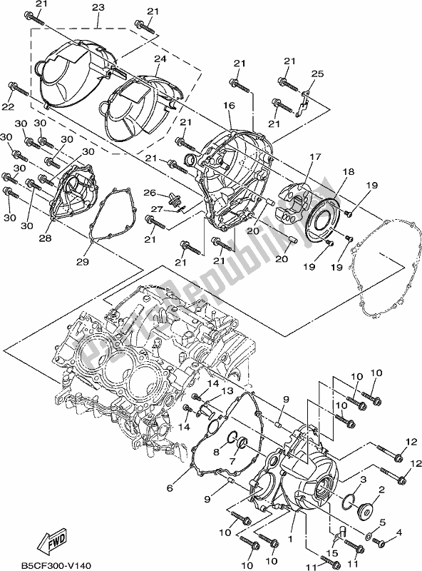 All parts for the Crankcase Cover 1 of the Yamaha MT 09 Trapm MTT 850 PM 2021