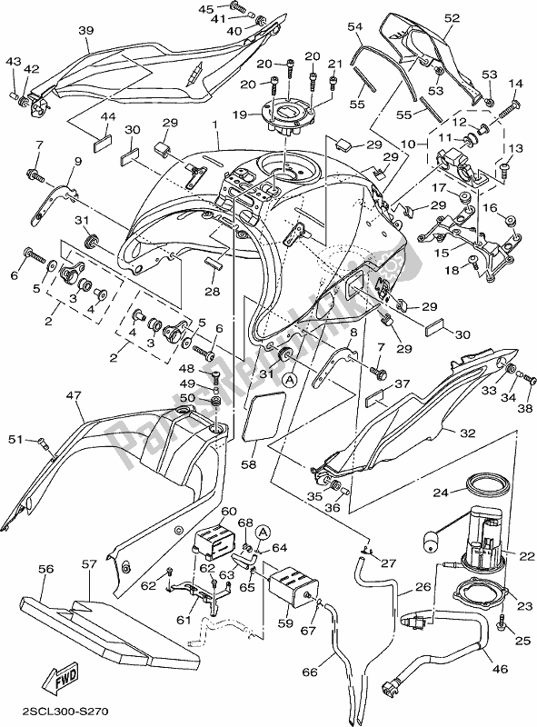 All parts for the Fuel Tank of the Yamaha MT 09 Trapm MTT 850 PM 2021