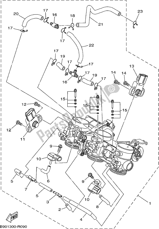 All parts for the Intake of the Yamaha MT 09 Trapm MTT 850 PM 2021