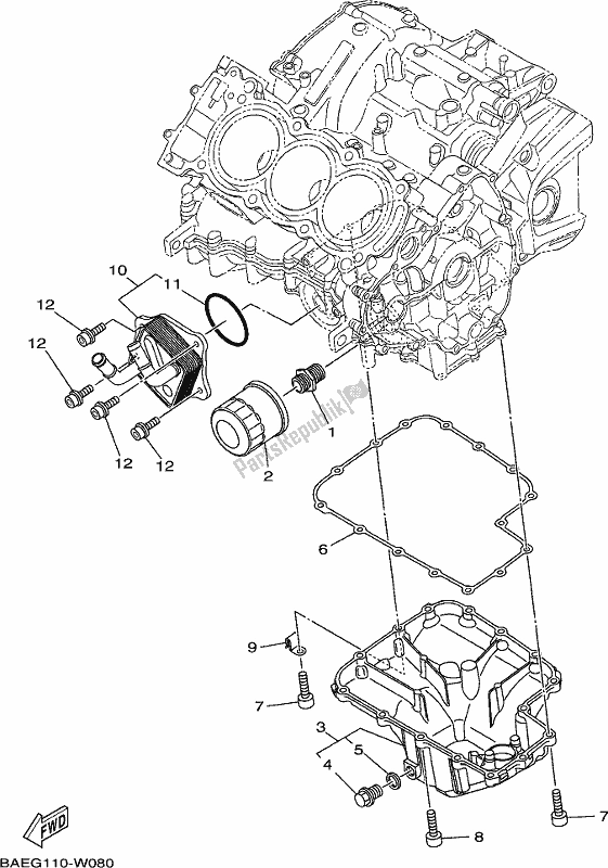 All parts for the Oil Cleaner of the Yamaha MT 09 Trapm MTT 850 PM 2021