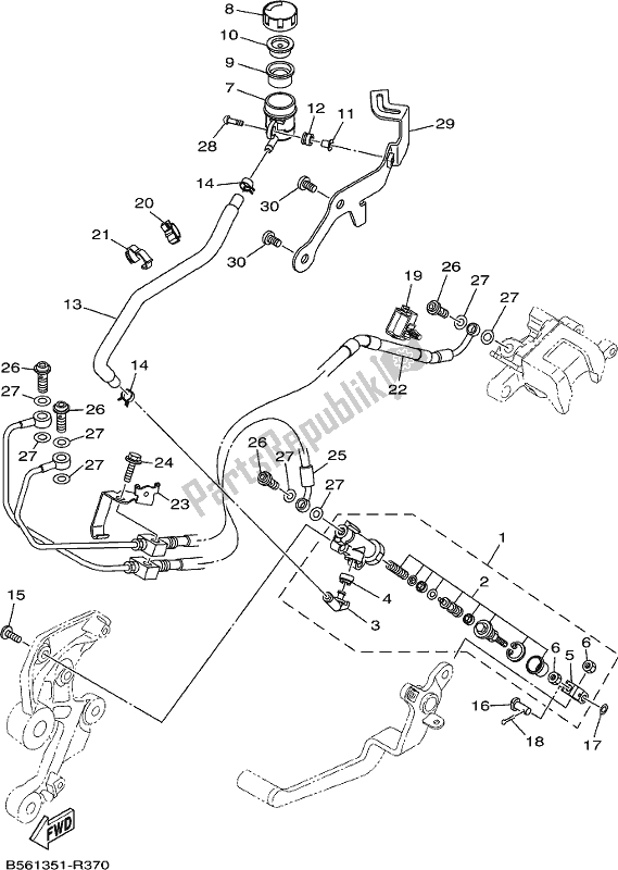 All parts for the Rear Master Cylinder of the Yamaha MT 09 Trapm MTT 850 PM 2021