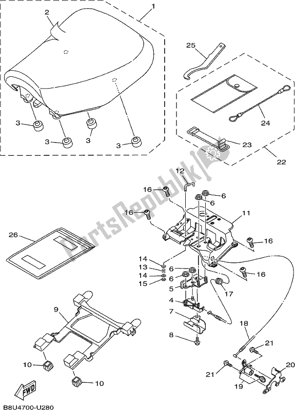 All parts for the Seat of the Yamaha MT 09 Trapm MTT 850 PM 2021