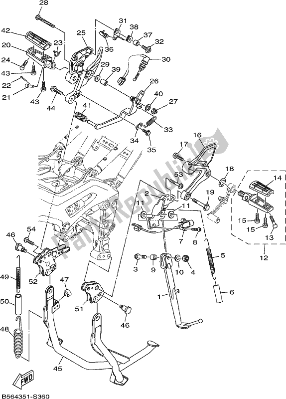 All parts for the Stand & Footrest of the Yamaha MT 09 Trapm MTT 850 PM 2021