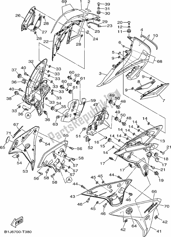 All parts for the Cowling of the Yamaha MT 09 Traspj MTT 850 DJ 2018