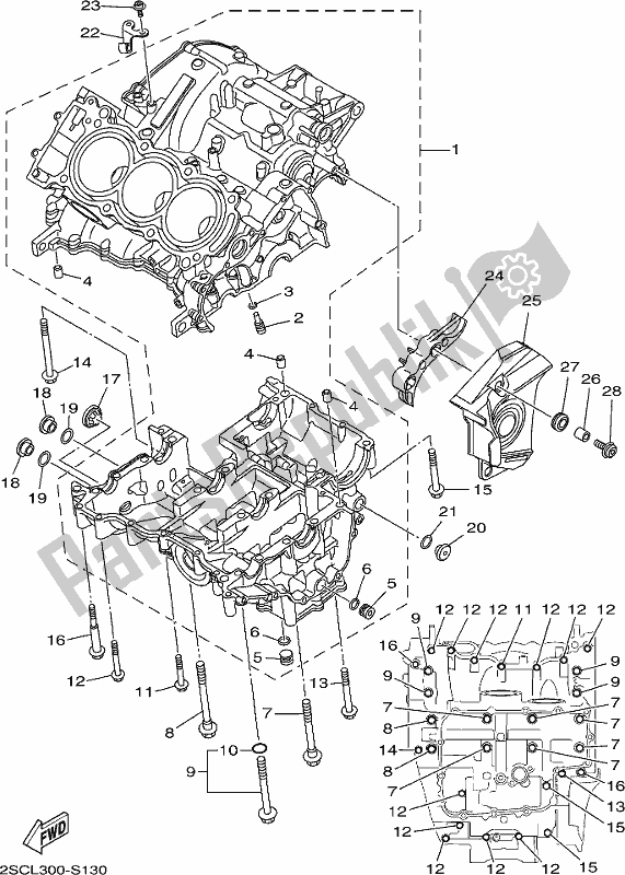 All parts for the Crankcase of the Yamaha MT 09 Traspj MTT 850 DJ 2018