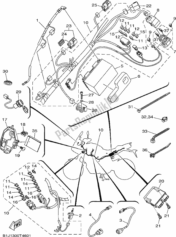 All parts for the Electrical 1 of the Yamaha MT 09 Traspj MTT 850 DJ 2018