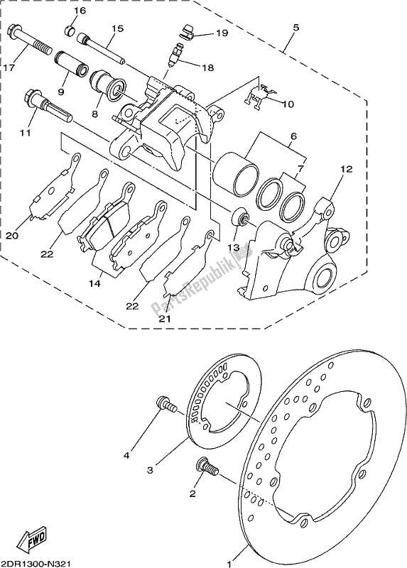 All parts for the Rear Brake Caliper of the Yamaha MT 09 Traspj MTT 850 DJ 2018