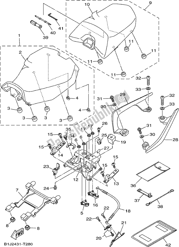 All parts for the Seat of the Yamaha MT 09 Traspj MTT 850 DJ 2018