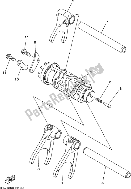 All parts for the Shift Cam & Fork of the Yamaha MT 09 Traspj MTT 850 DJ 2018