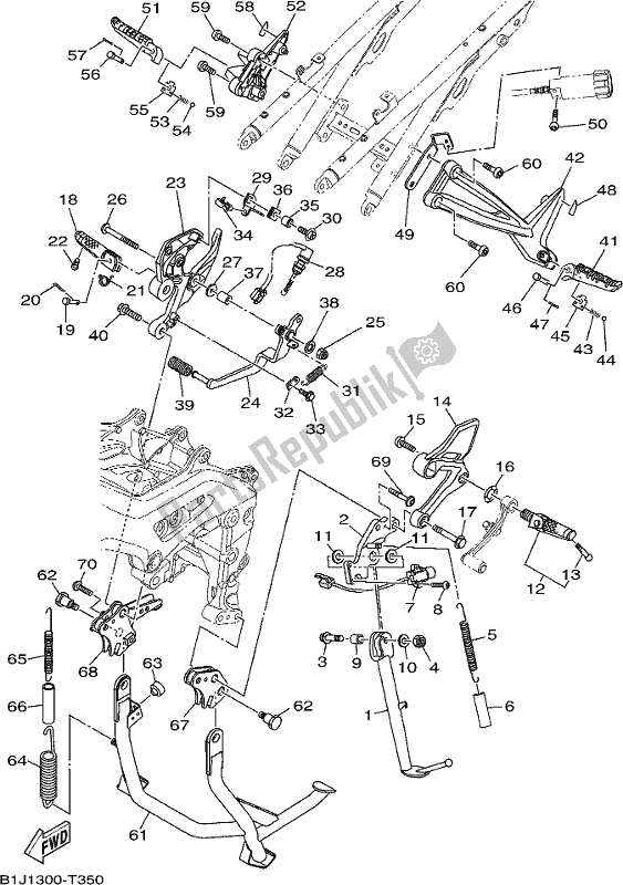 All parts for the Stand & Footrest of the Yamaha MT 09 Traspj MTT 850 DJ 2018