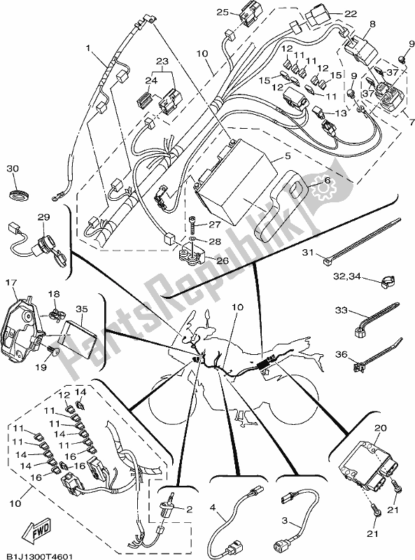 Alle onderdelen voor de Elektrisch 1 van de Yamaha MT 09 Traspl MTT 850 DL 2020