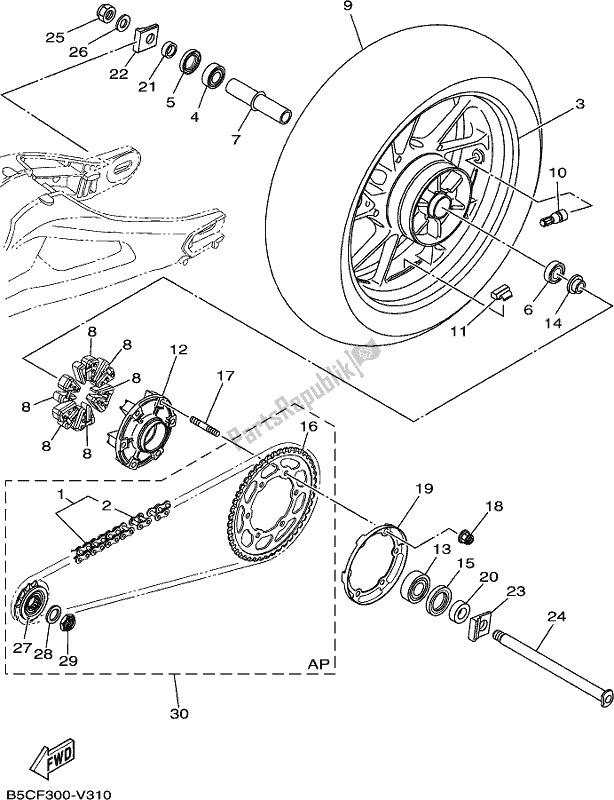 Tutte le parti per il Ruota Posteriore del Yamaha MT 09 Traspl MTT 850 DL 2020