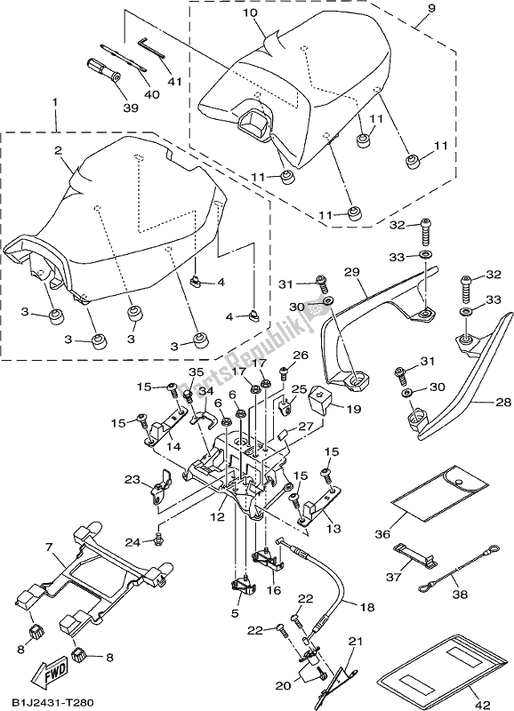 Alle onderdelen voor de Stoel van de Yamaha MT 09 Traspl MTT 850 DL 2020