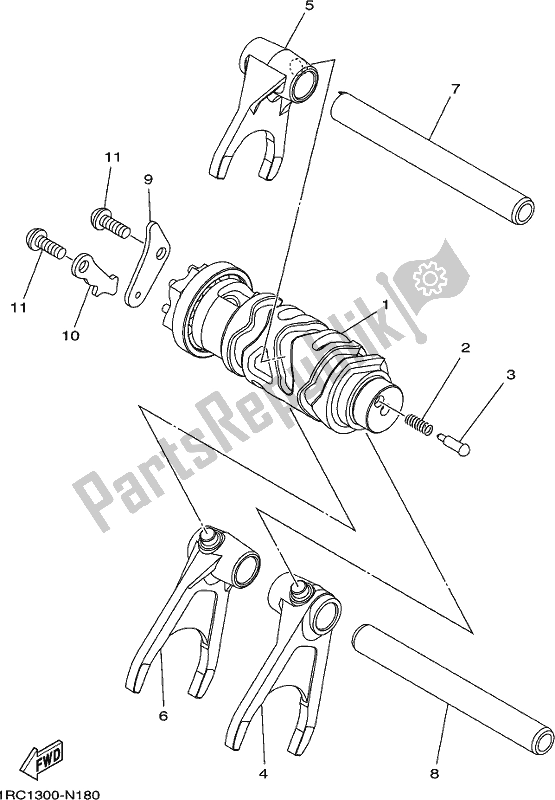 All parts for the Shift Cam & Fork of the Yamaha MT 09 Traspl MTT 850 DL 2020