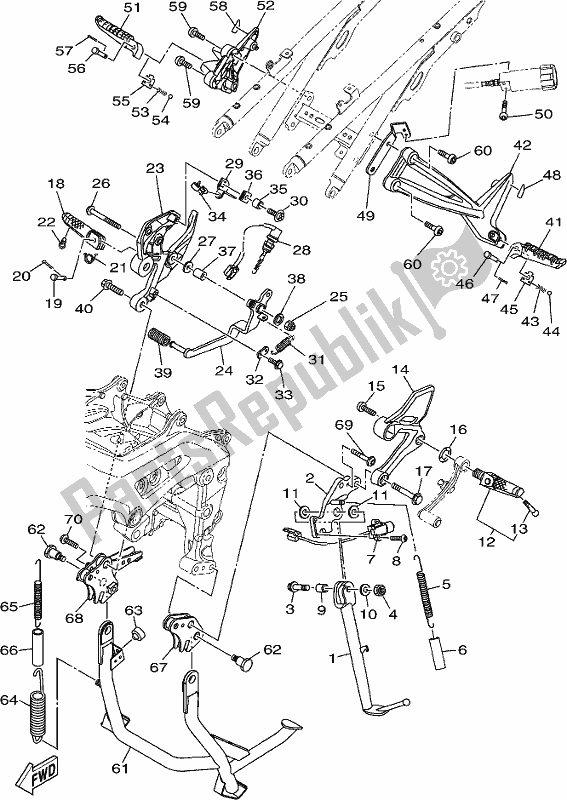 Alle onderdelen voor de Standaard & Voetensteun van de Yamaha MT 09 Traspl MTT 850 DL 2020