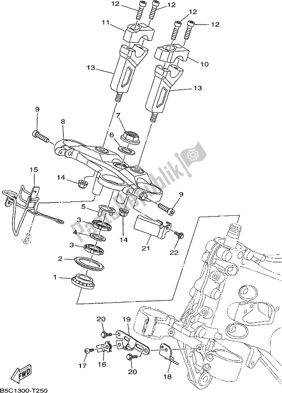 Alle onderdelen voor de Sturen van de Yamaha MT 09 Traspl MTT 850 DL 2020