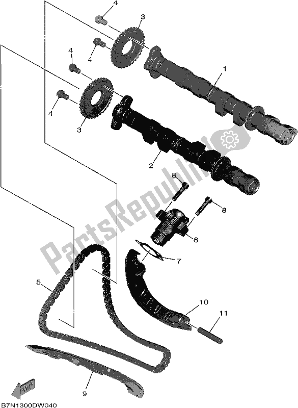 Alle onderdelen voor de Nokkenas & Ketting van de Yamaha MT 09 Traspm MTT 890 DM 2021