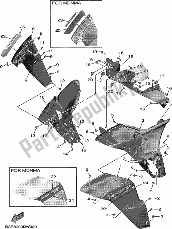 Alle onderdelen voor de Motorkap van de Yamaha MT 09 Traspm MTT 890 DM 2021