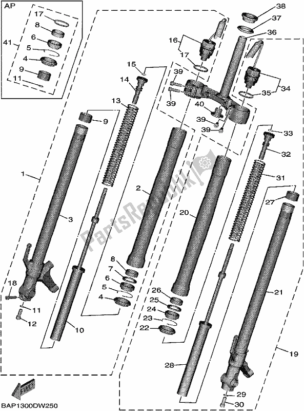 All parts for the Front Fork of the Yamaha MT 09 Traspm MTT 890 DM 2021