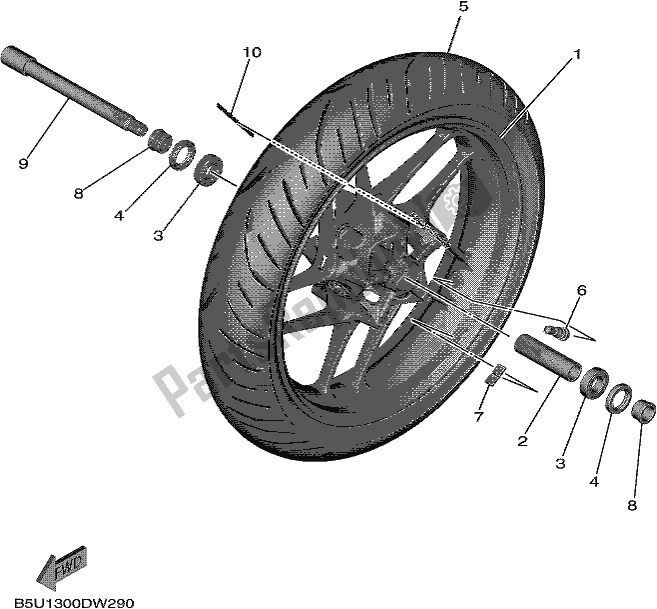 All parts for the Front Wheel of the Yamaha MT 09 Traspm MTT 890 DM 2021