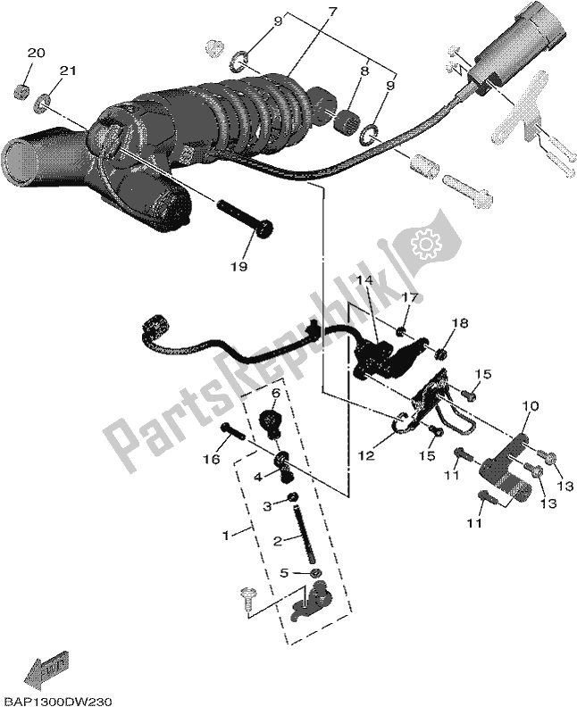 Alle onderdelen voor de Achtervering van de Yamaha MT 09 Traspm MTT 890 DM 2021