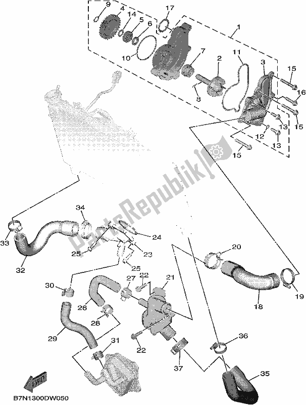 Alle onderdelen voor de Waterpomp van de Yamaha MT 09 Traspm MTT 890 DM 2021