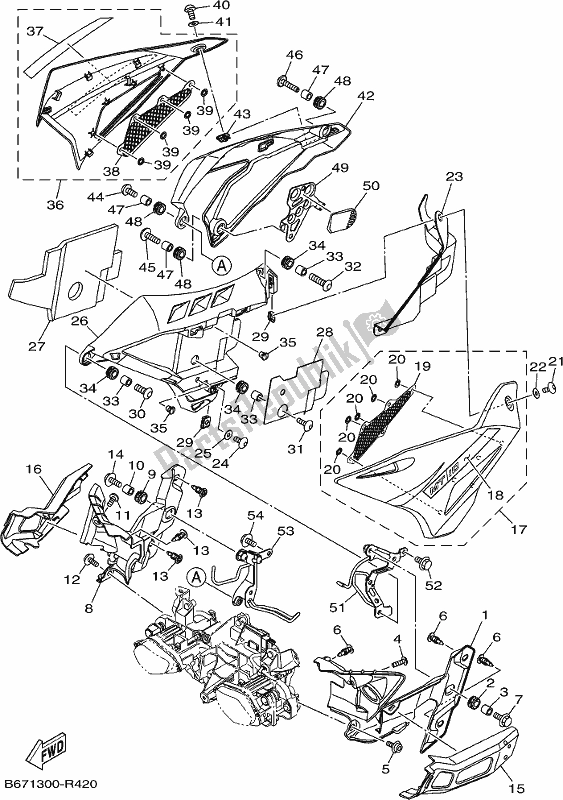 All parts for the Cowling 3 of the Yamaha MT 10 AJ MTN 1000J 2018