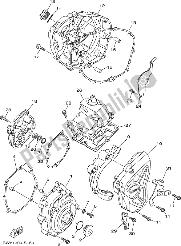 All parts for the Crankcase Cover 1 of the Yamaha MT 10 AJ MTN 1000J 2018