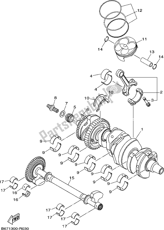 All parts for the Crankshaft & Piston of the Yamaha MT 10 AJ MTN 1000J 2018