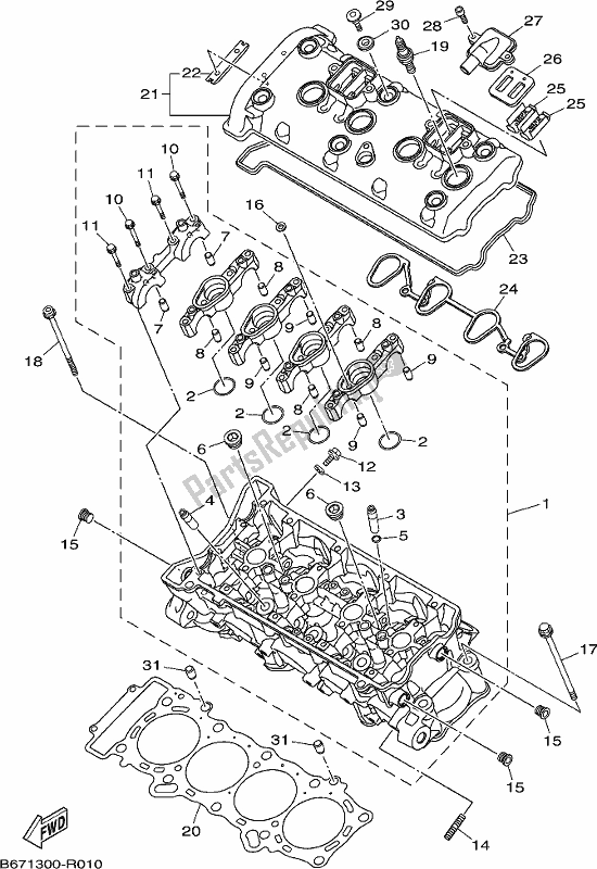 All parts for the Cylinder Head of the Yamaha MT 10 AJ MTN 1000J 2018