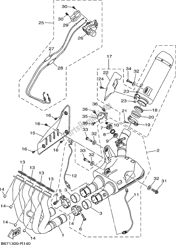 All parts for the Exhaust of the Yamaha MT 10 AJ MTN 1000J 2018