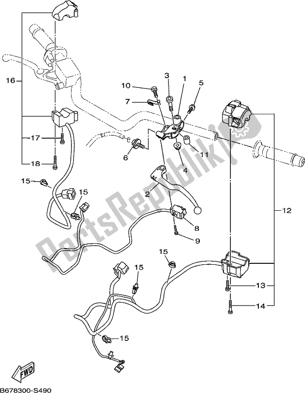 All parts for the Handle Switch & Lever of the Yamaha MT 10 AJ MTN 1000J 2018