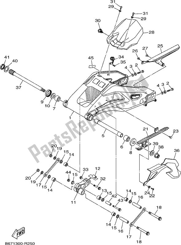 All parts for the Rear Arm of the Yamaha MT 10 AJ MTN 1000J 2018