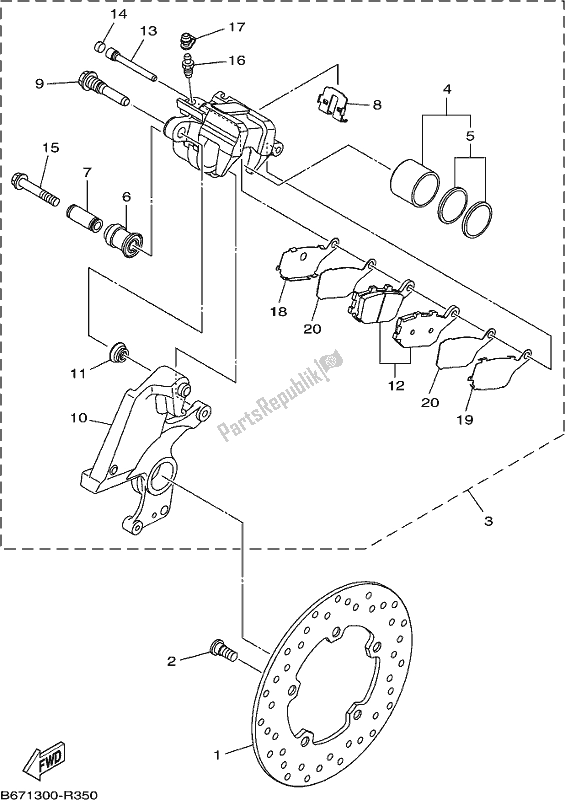 All parts for the Rear Brake Caliper of the Yamaha MT 10 AJ MTN 1000J 2018