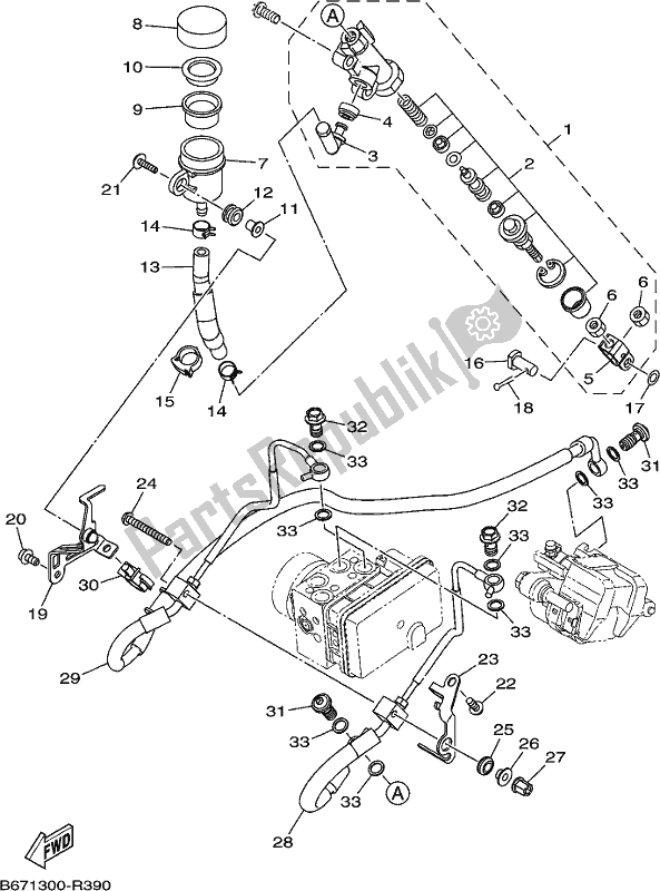 All parts for the Rear Master Cylinder of the Yamaha MT 10 AJ MTN 1000J 2018