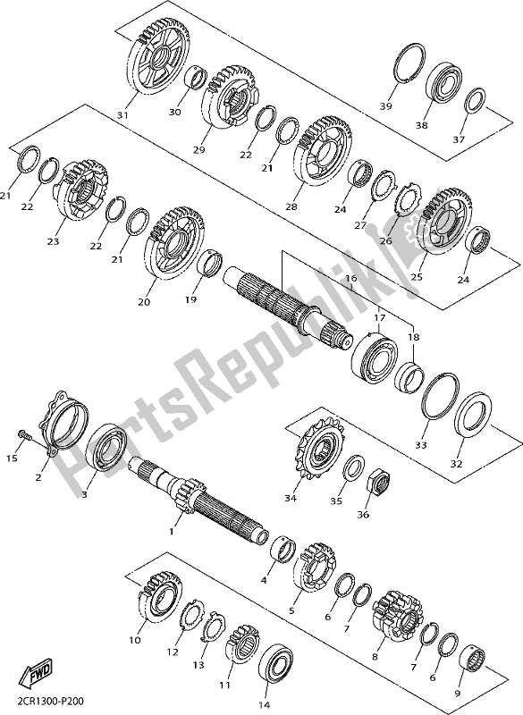 All parts for the Transmission of the Yamaha MT 10 AJ MTN 1000J 2018