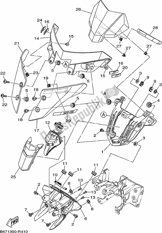 All parts for the Cowling 2 of the Yamaha MT 10 AJ MTN 1000J 2018